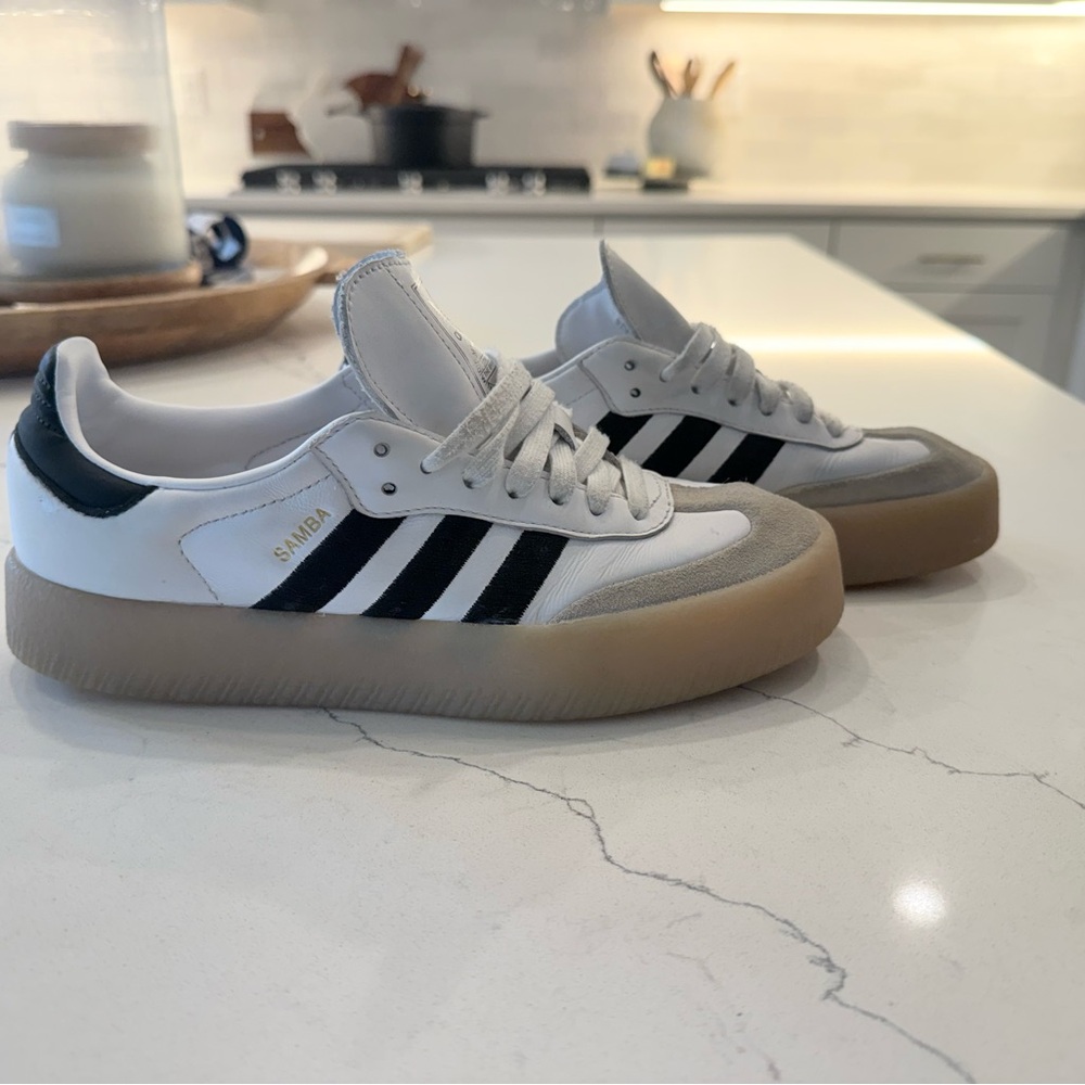 Adidas Samba White and Black Platform Sneakers
